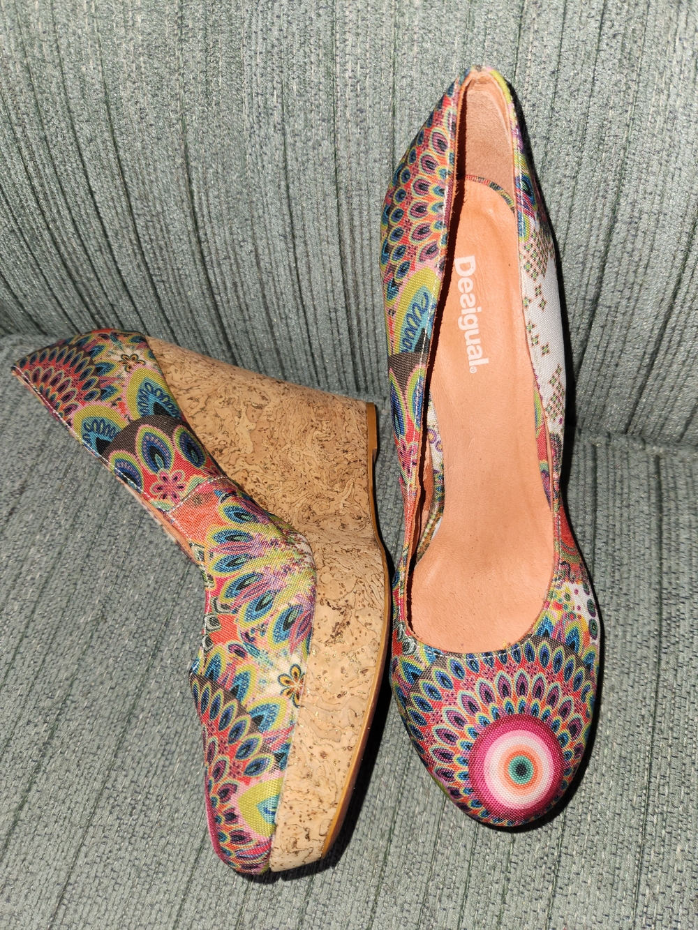 🍉Desigual Multicolor Cork Wedge Pumps
